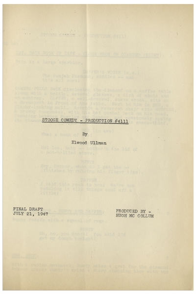 Moe Howard's 34pp. Script Dated July 1947 for The Three Stooges Film ''Crime on Their Hands'' -- Very Good Condition